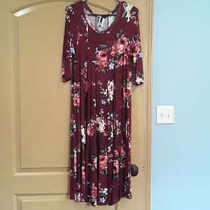 Burgundy Floral Swing Dress